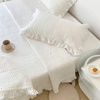 Quilted Bedspread Set Leaf Quilting & Ruffle Edge Machine Washable