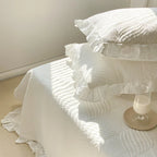 Quilted Bedspread Set Leaf Quilting & Ruffle Edge Machine Washable
