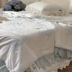 Quilted Bedspread Set Reversible Satin & Ruffle Edge