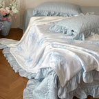 Quilted Bedspread Set Reversible Satin & Ruffle Edge