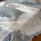 Quilted Bedspread Set Reversible Satin & Ruffle Edge