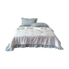 Quilted Bedspread Set Reversible Satin & Ruffle Edge