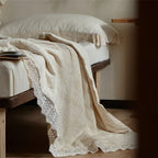 Quilted Bedspread Set Washed Linen Look & Crochet Lace Trim