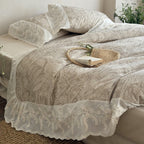 Quilted Duvet Set Botanical Jacquard & Embroidered Lace Ruffle