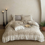Quilted Duvet Set Botanical Jacquard & Embroidered Lace Ruffle