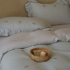 Quilted Duvet Set Cotton Blend Gingham & Floral Embroidery