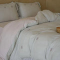 Quilted Duvet Set Cotton Blend Gingham & Floral Embroidery