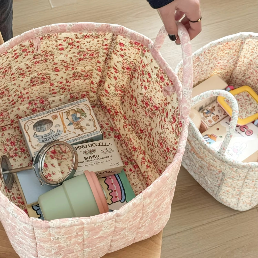 Quilted Floral Microfiber Foldable Storage Basket