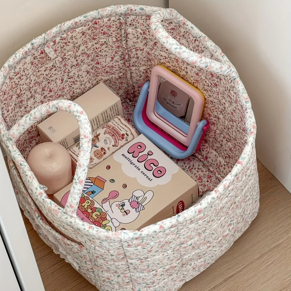 Quilted Floral Microfiber Foldable Storage Basket