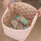 Quilted Floral Microfiber Foldable Storage Basket