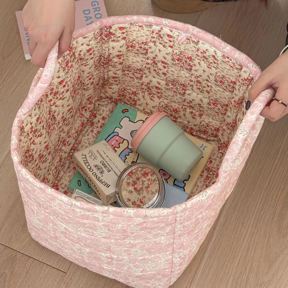 Quilted Floral Microfiber Foldable Storage Basket