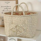 Quilted Floral Microfiber Foldable Storage Basket
