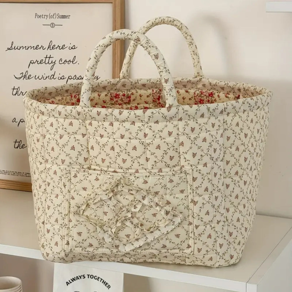 Quilted Floral Microfiber Foldable Storage Basket