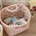 Quilted Floral Microfiber Foldable Storage Basket