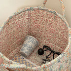 Quilted Floral Microfiber Foldable Storage Basket