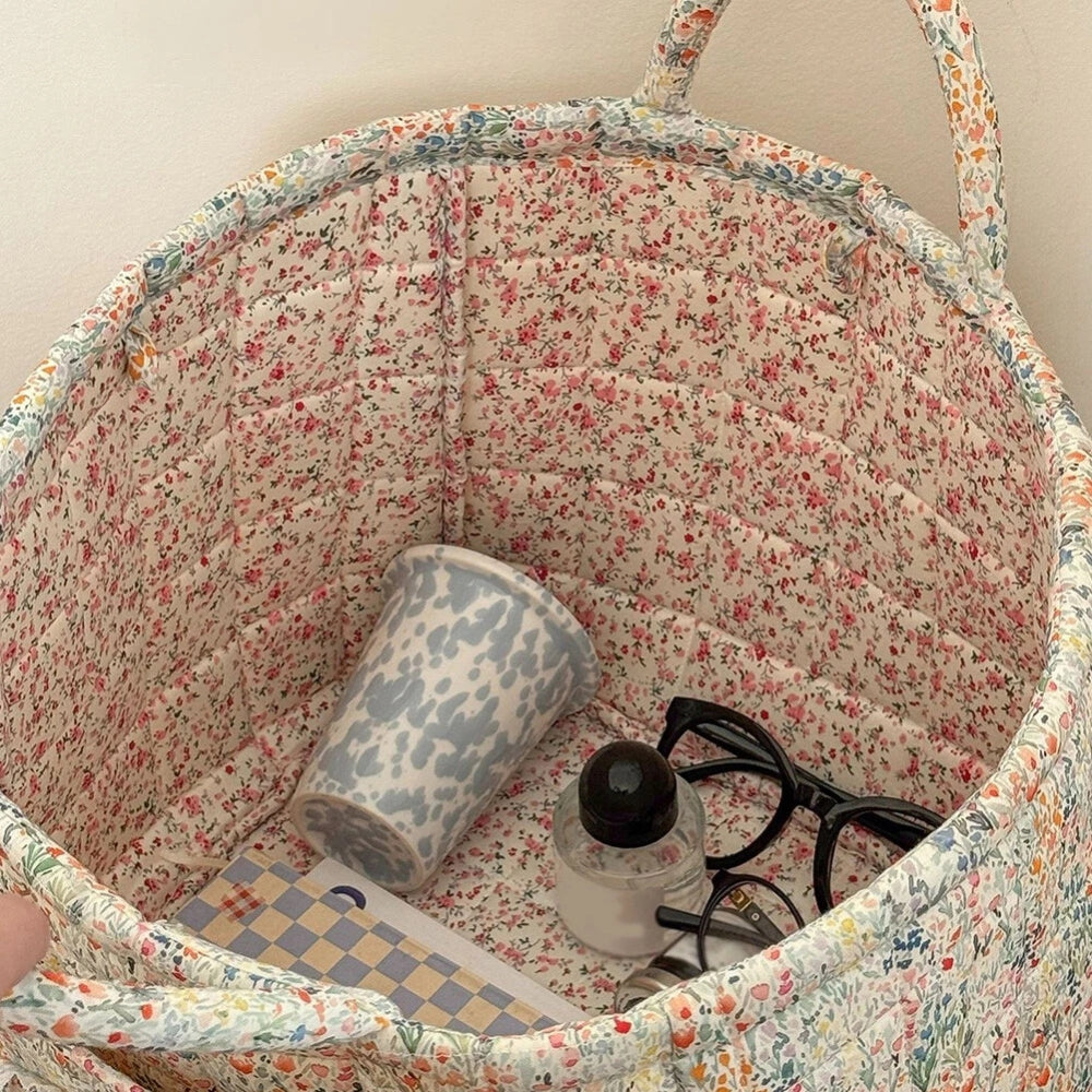 Quilted Floral Microfiber Foldable Storage Basket