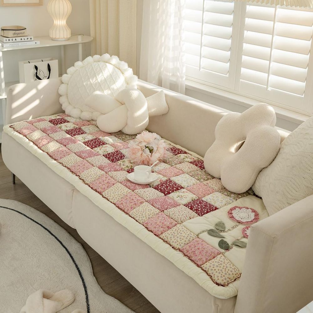Quilted Floral Microfiber Sofa Cover