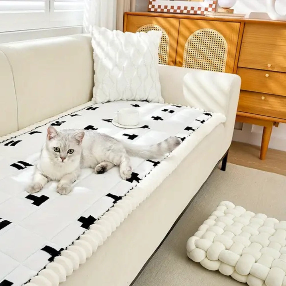 Quilted Ruffled-Edge Microfiber Sofa Cover
