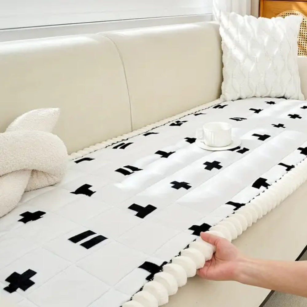 Quilted Ruffled-Edge Microfiber Sofa Cover