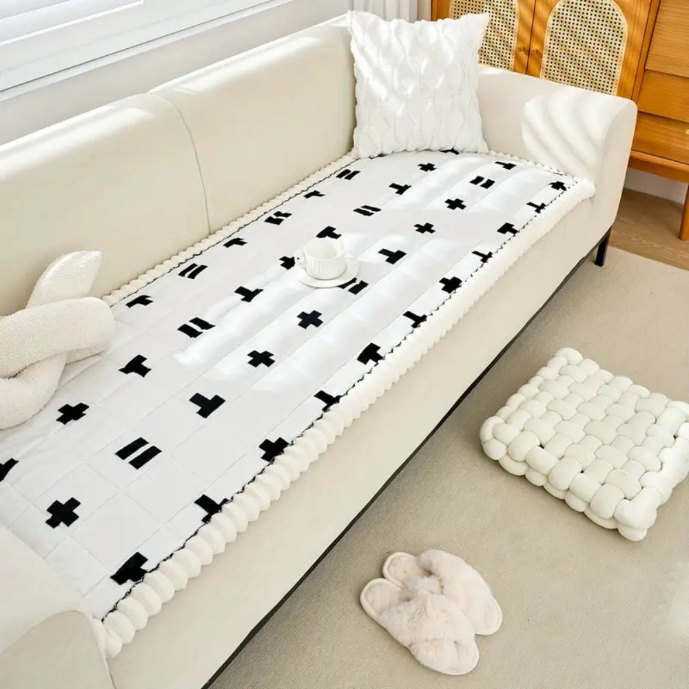 Quilted Ruffled-Edge Microfiber Sofa Cover