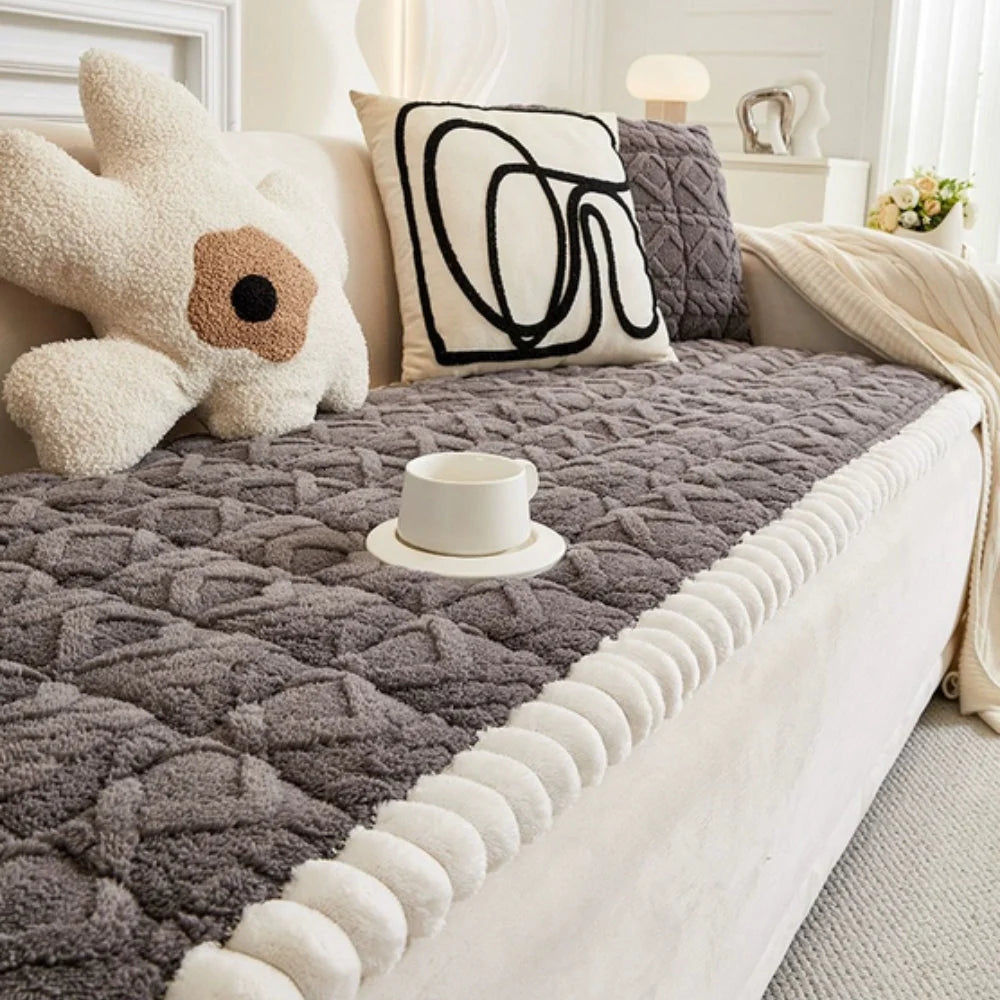 Quilted Sofa Cover Sherpa Microfiber & Non-Slip Backing