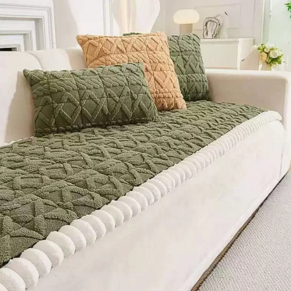Quilted Sofa Cover Sherpa Microfiber & Non-Slip Backing