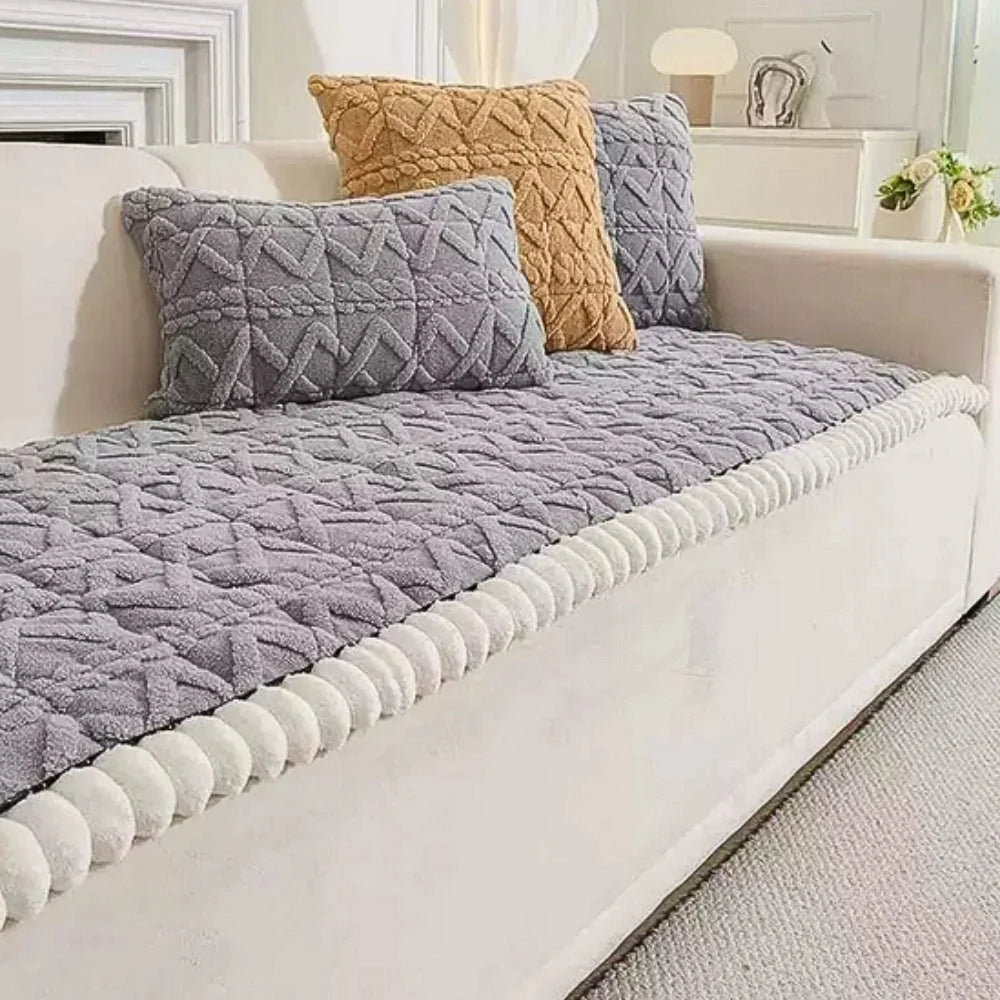 Quilted Sofa Cover Sherpa Microfiber & Non-Slip Backing