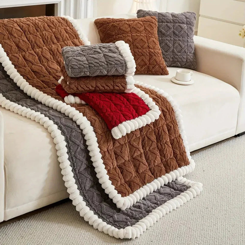 Quilted Sofa Cover Sherpa Microfiber & Non-Slip Backing