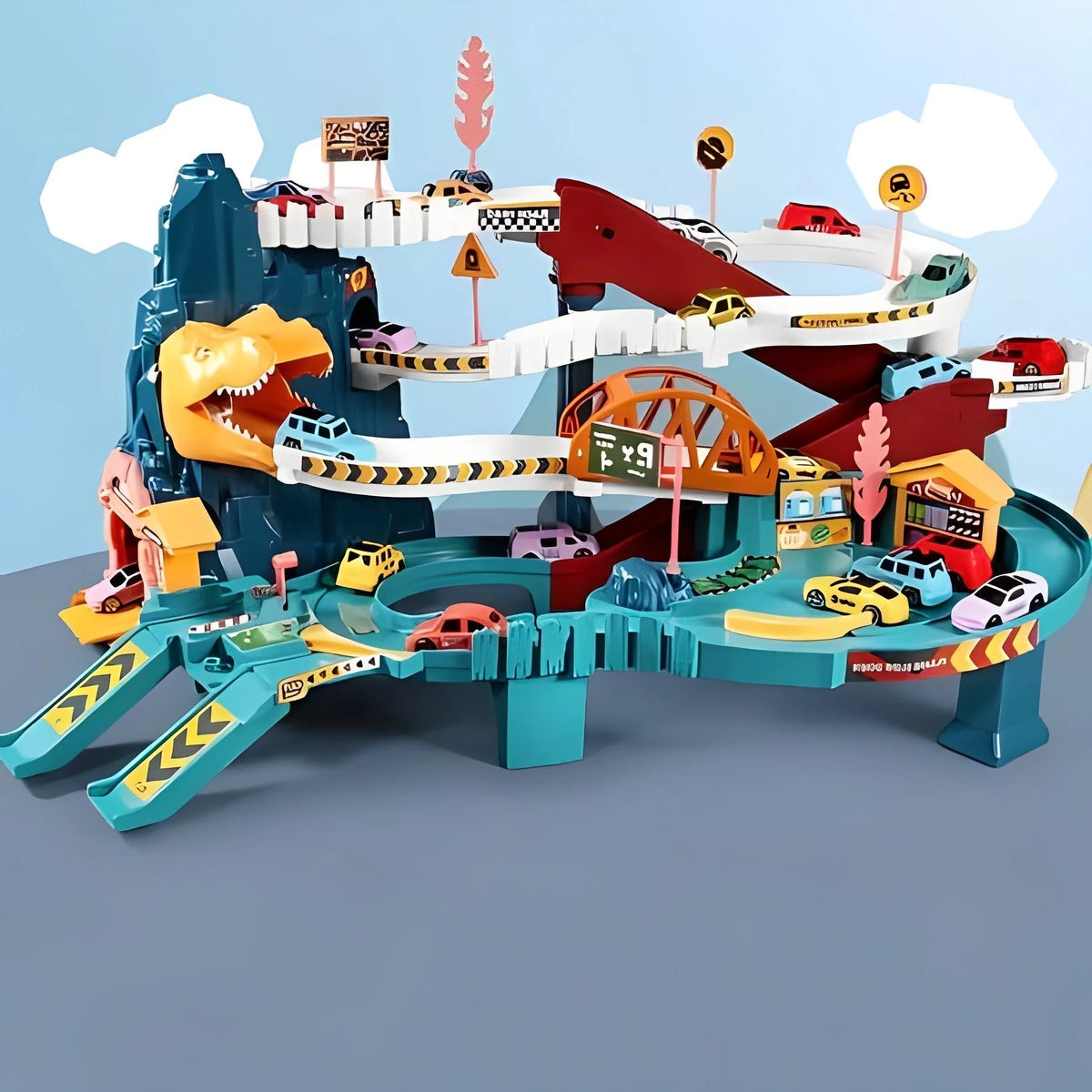 Racing Playset Dinosaur-Themed Multi-Level 8 Cars
