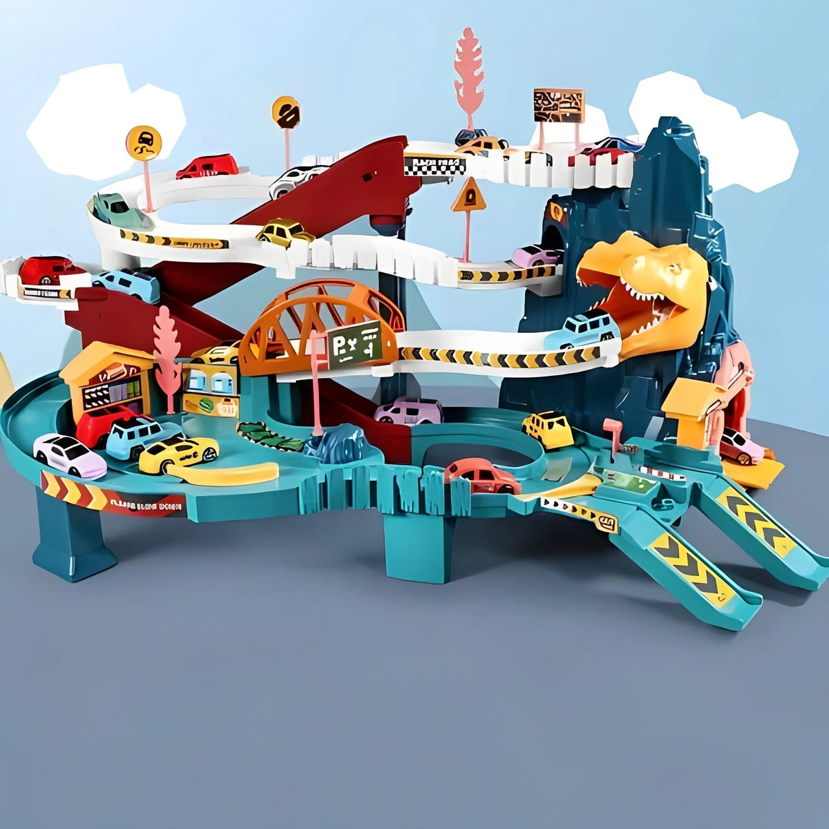 Racing Playset Dinosaur-Themed Multi-Level 8 Cars