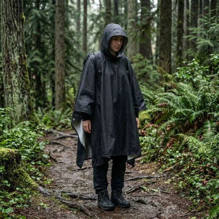 Rain Poncho Waterproof Ripstop Nylon 3-In-1