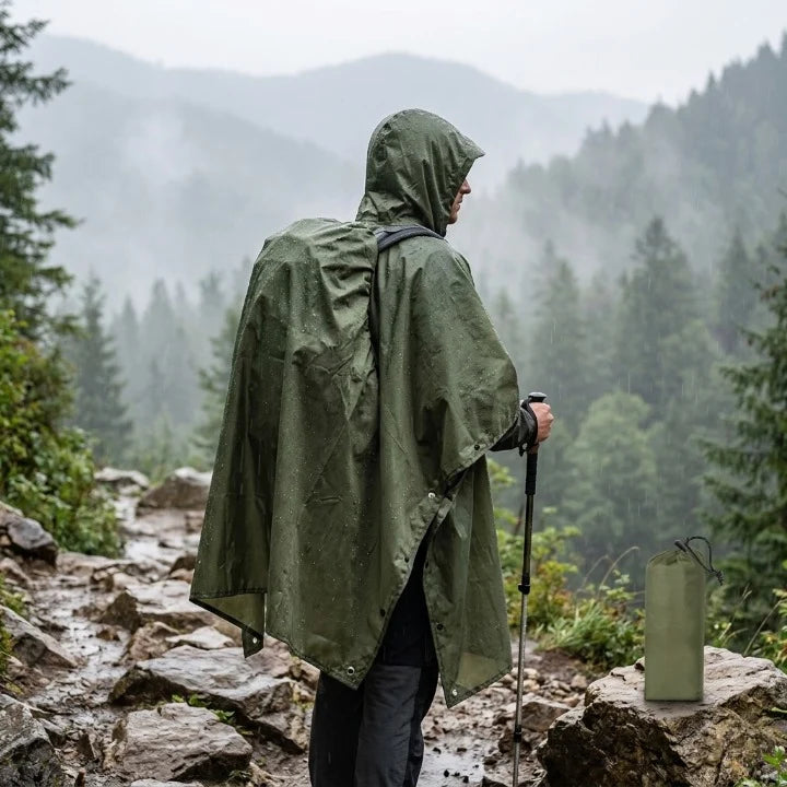 Rain Poncho Waterproof Ripstop Nylon 3-In-1