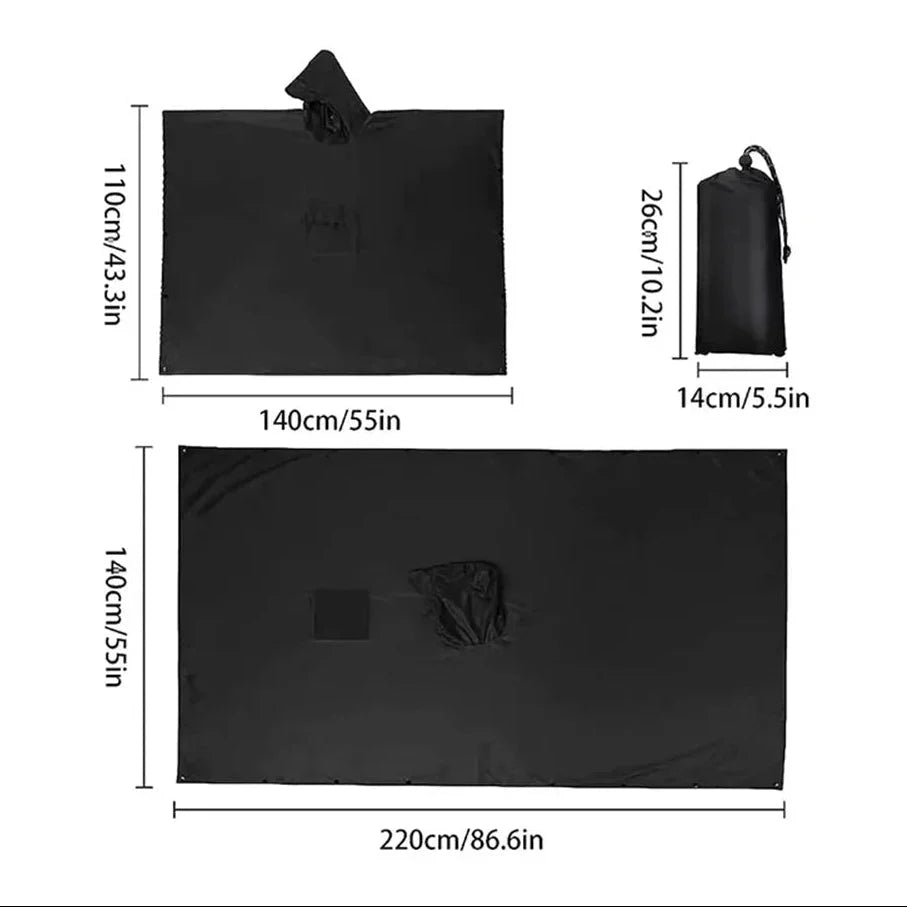 Rain Poncho Waterproof Ripstop Nylon 3-In-1