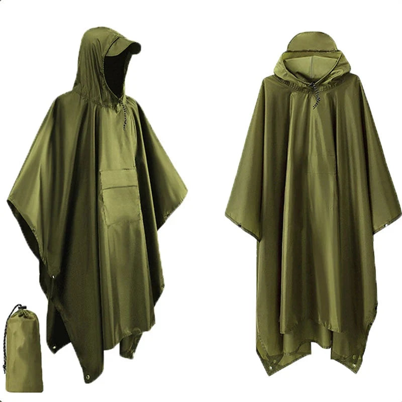 Rain Poncho Waterproof Ripstop Nylon 3-In-1