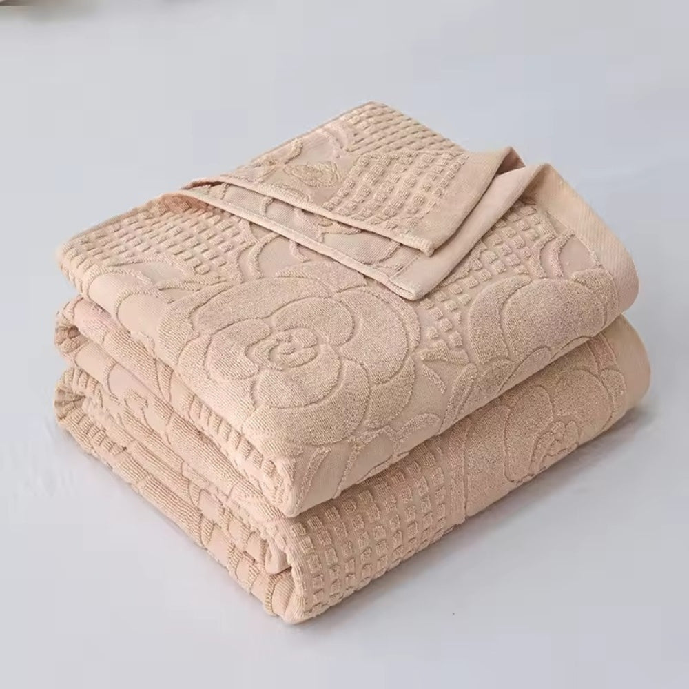 Raised Terry Floral Cotton Blanket (Lightweight & Machine Washable)