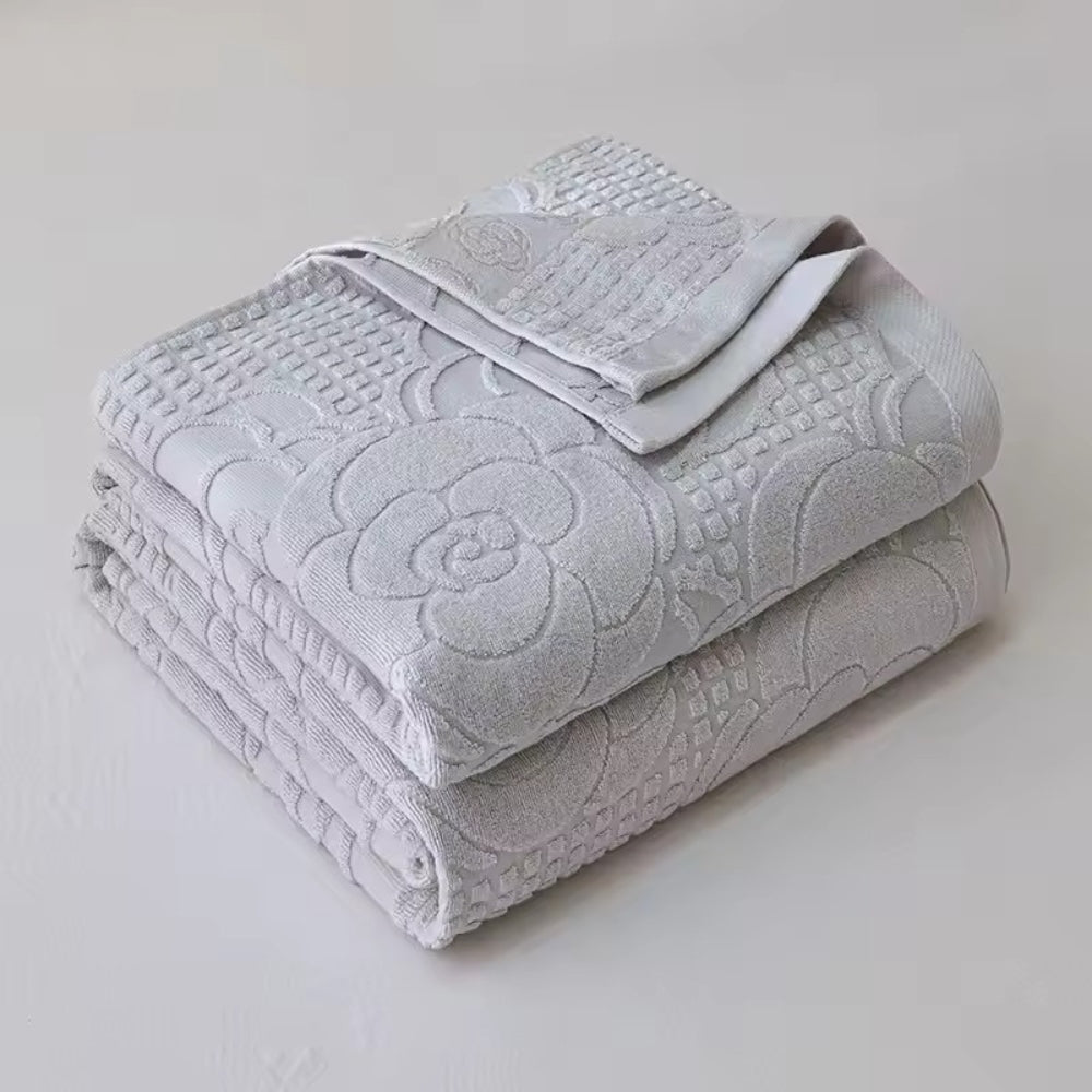 Raised Terry Floral Cotton Blanket (Lightweight & Machine Washable)
