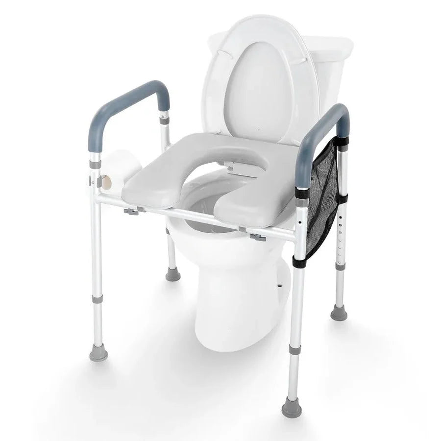 Raised Toilet Seat Height-Adjustable Padded Arms 350 lb Capacity