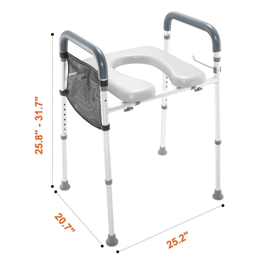 Raised Toilet Seat Height-Adjustable Padded Arms 350 lb Capacity