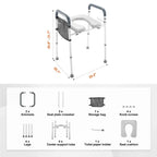 Raised Toilet Seat Height-Adjustable Padded Arms 350 lb Capacity