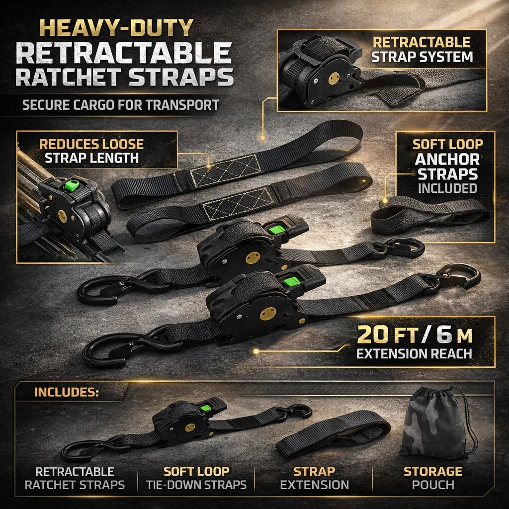Ratchet Straps Retractable Soft Loops 20 Ft
