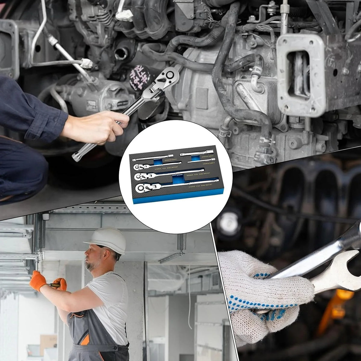 Ratchet Wrench Set 180° Flexible Heads Quick-Release