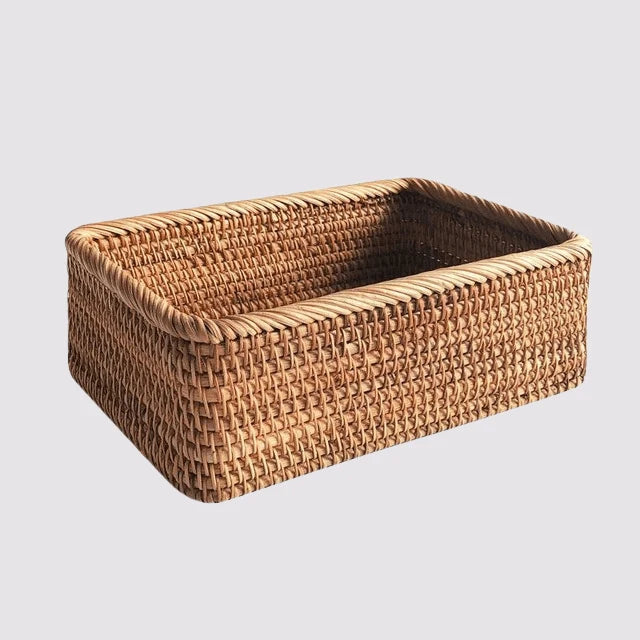 Rattan Storage Basket Handwoven Stackable Set of 3