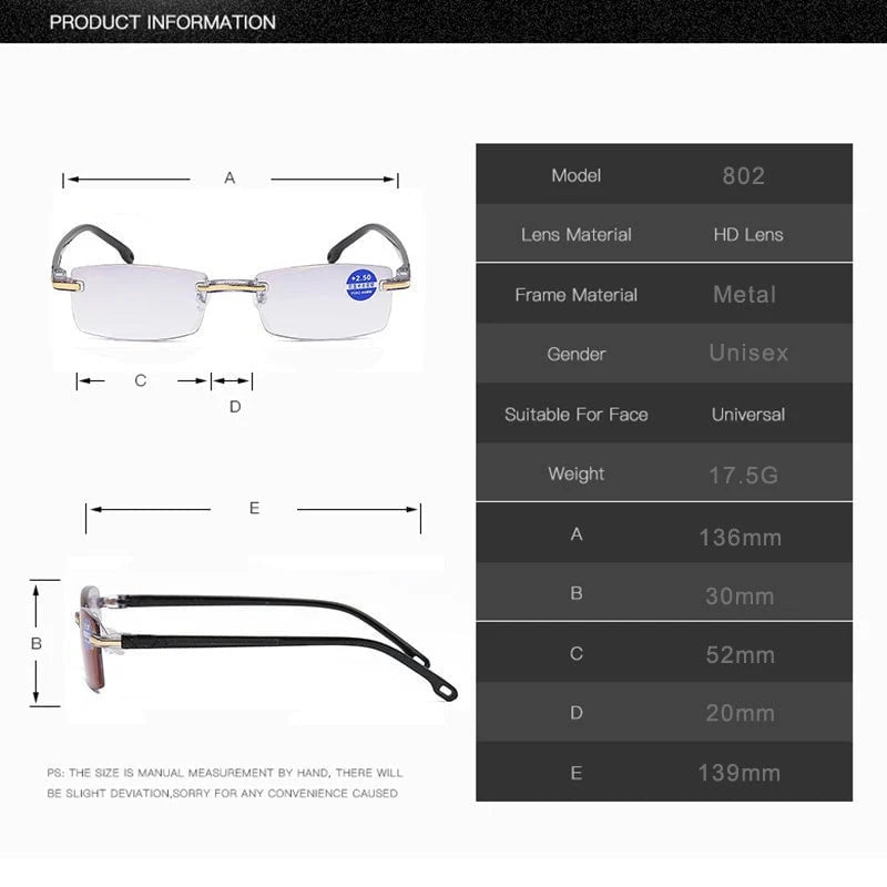 Reading Glasses Progressive Multifocal Blue Light Ultralight Titanium Frame