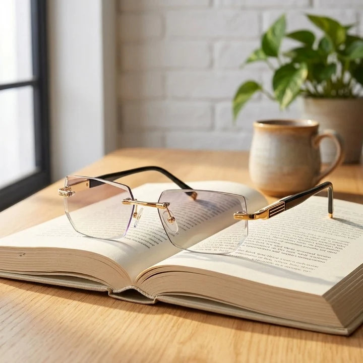 Reading Glasses Progressive Multifocal Ultralight Rimless Blue Light