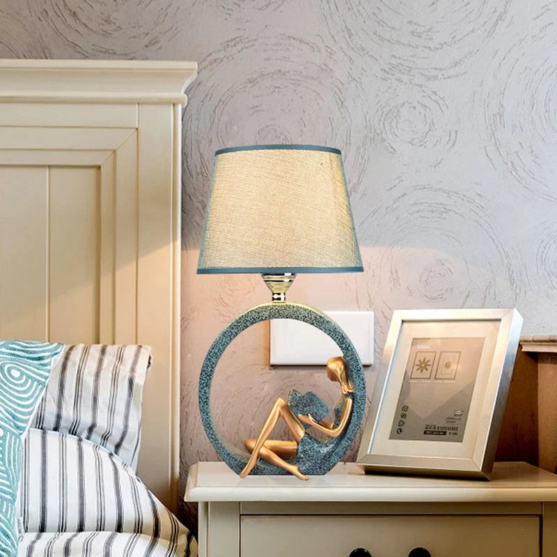Reading Lamp Resin Girl Sculpture & Fabric Shade