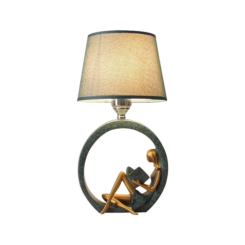 Reading Lamp Resin Girl Sculpture & Fabric Shade
