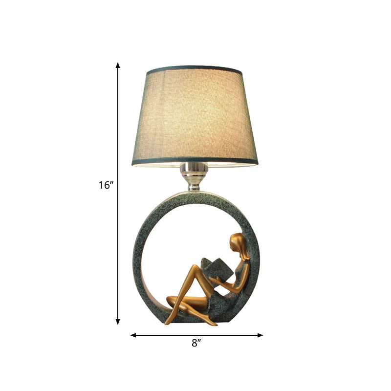 Reading Lamp Resin Girl Sculpture & Fabric Shade