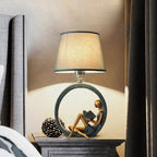 Reading Lamp Resin Girl Sculpture & Fabric Shade