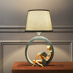 Reading Lamp Resin Girl Sculpture & Fabric Shade