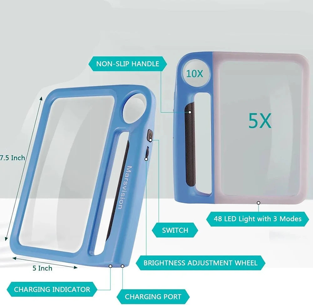 Reading Magnifier 5x 10x LED USB Rechargeable